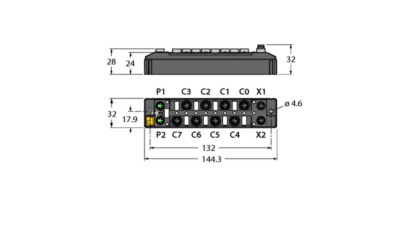 Modulo I/O Turck TBEN-S1-4DIP-4DOP, compatto, 4 ingressi e 4 uscite PNP, supporta PROFINET e Modbus TCP.