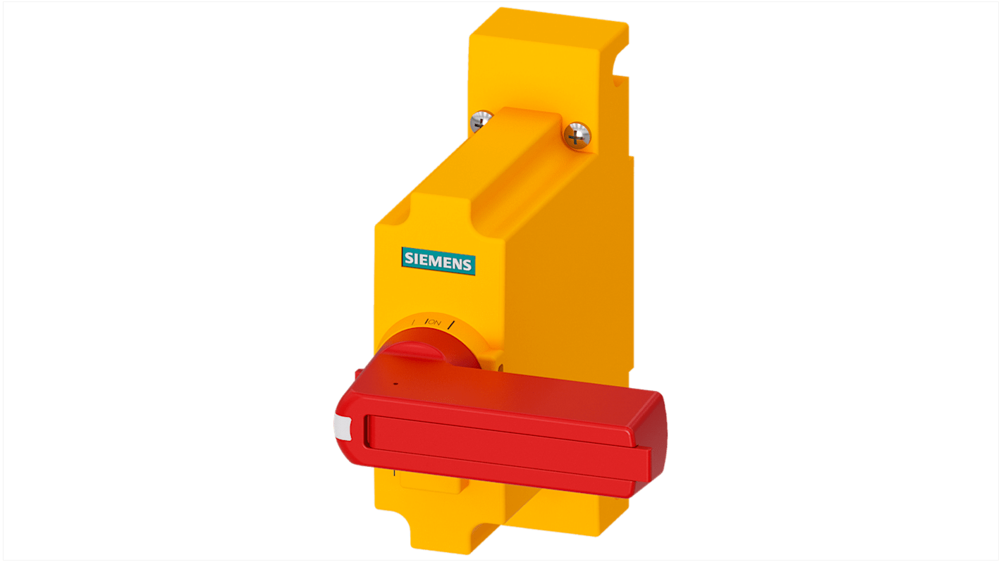 Selettore lucchettabile Siemens 3KF9101-2AA00, rosso/giallo, bloccabile in OFF con tre lucchetti. Compatibile con 3KF e SENTRON.
