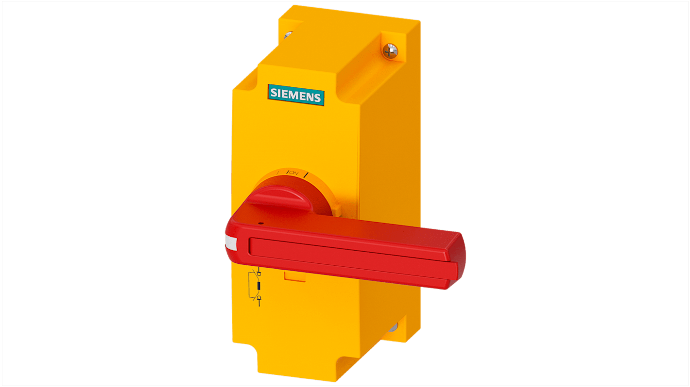 Selettore lucchettabile Siemens 3KF9301-2AA00, rosso/giallo, bloccabile in OFF con tre lucchetti, compatibile con SENTRON.