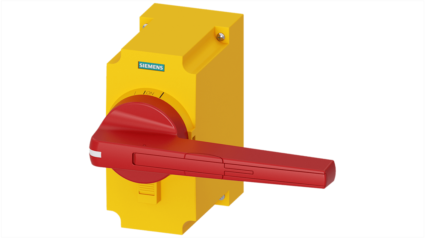 Selettore lucchettabile Siemens 3KF9501-2AA00, rosso/giallo, con blocco OFF e tre lucchetti, approvato EAC e CE.