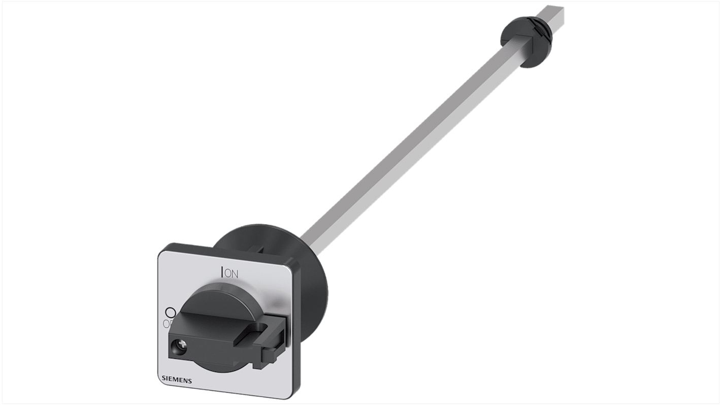 Siemens 3LD9343-4CA, meccanismo rotante per accoppiamento porta, colore nero, dimensioni 48x48 mm, montaggio su piastra frontale.