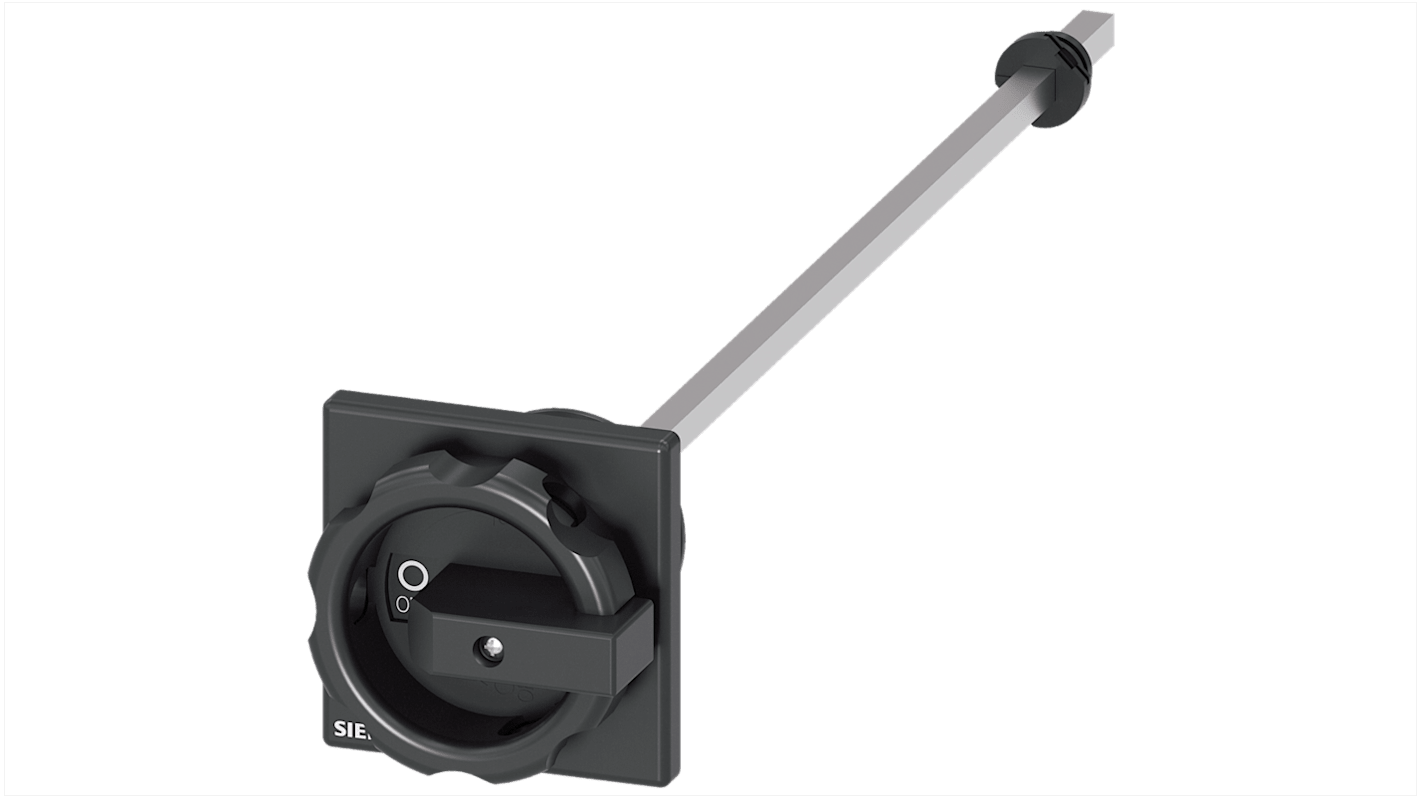 Siemens meccanismo 3LD9344-2CA, azionamento rotante per porte, colore nero, dimensioni 66x66 mm, montaggio su piastra con foro centrale.