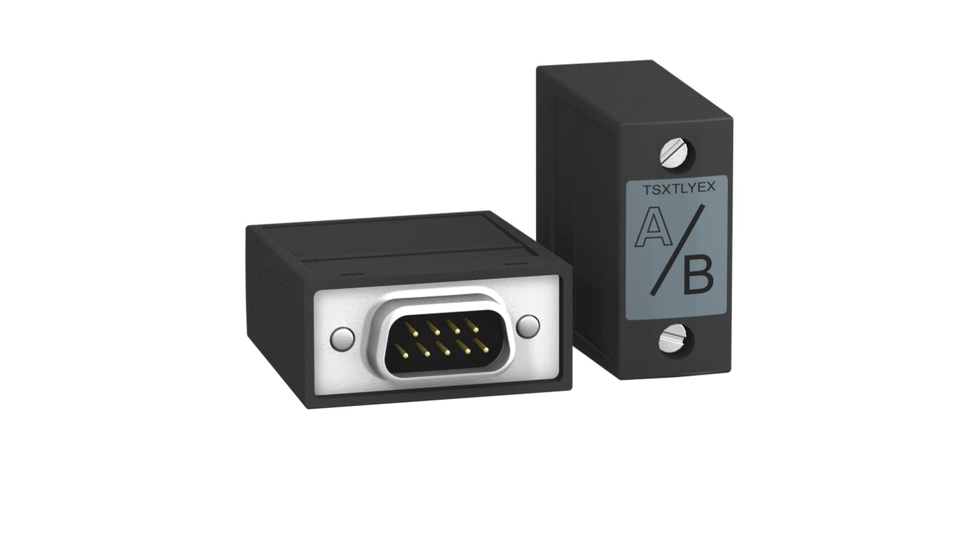 Terminazione di linee Schneider Electric TSXTLYEX, connettori SUB-D 9 etichettati A e B, compatibile con Modicon Premium.