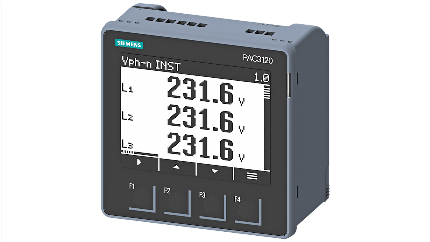 Dispositivo monitoraggio potenza Siemens 7KM3120-1BA01-1EA0 SENTRON PAC3120, display LCD 5 cifre. Misurazione precisa e affidabile valori energetici.