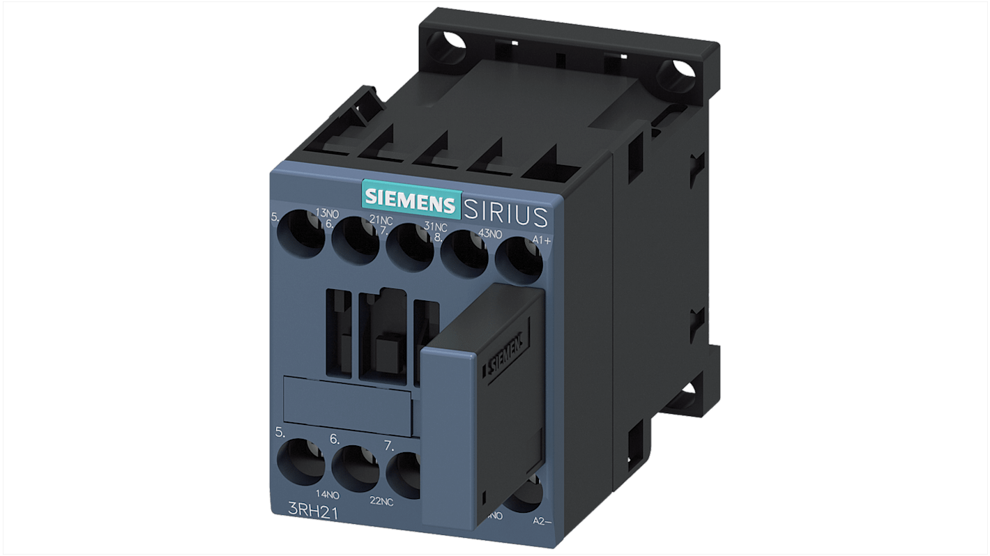 Contattore Siemens 3RH2122-1WB40, 10 A, 24 V c.c., 2 NA + 2 NC, montaggio su guida, IP20, -25/+50 °C.