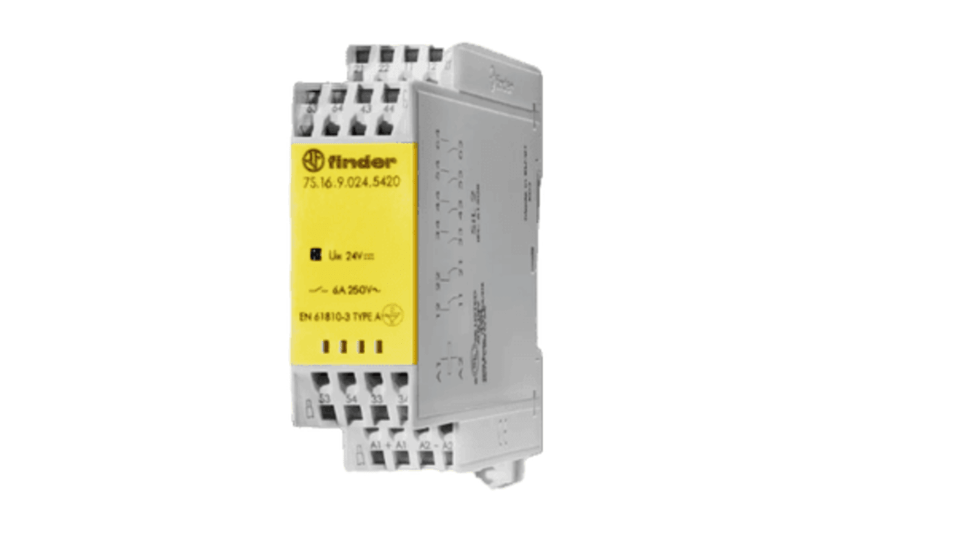 Finder Relè di sicurezza 7S Series, 110V DC, 6 contatti, larghezza 22,5 mm, conforme a EN13849-1 e IEC 61508.