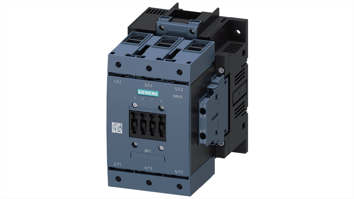 Contattore Siemens 3RT1054-1AP36, 3 poli, 115 A, 55 kW, tensione 220-240 V, IP20, montaggio a vite.