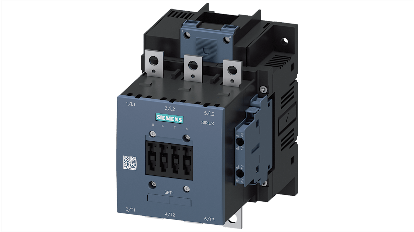Contattore Siemens 3RT1054-6AB36, 3 poli, 3 contatti NA, 115 A, 400 V c.a., montaggio a vite, grado di protezione IP20.
