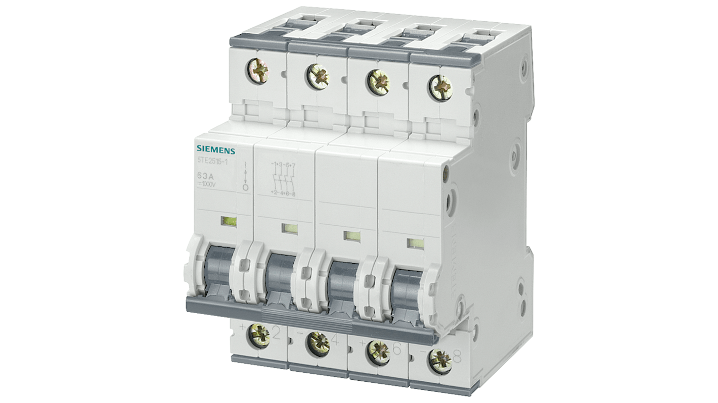 Sezionatore portafusibili Siemens 5TE2515-1, 4 poli, corrente massima 63A, configurazione NO, approvato IP20.