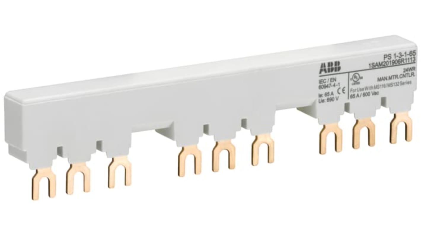 Coperchio barra di distribuzione trifase ABB PS1-3-1-65, 690V, 65A, 9 poli, grado di protezione IP20.