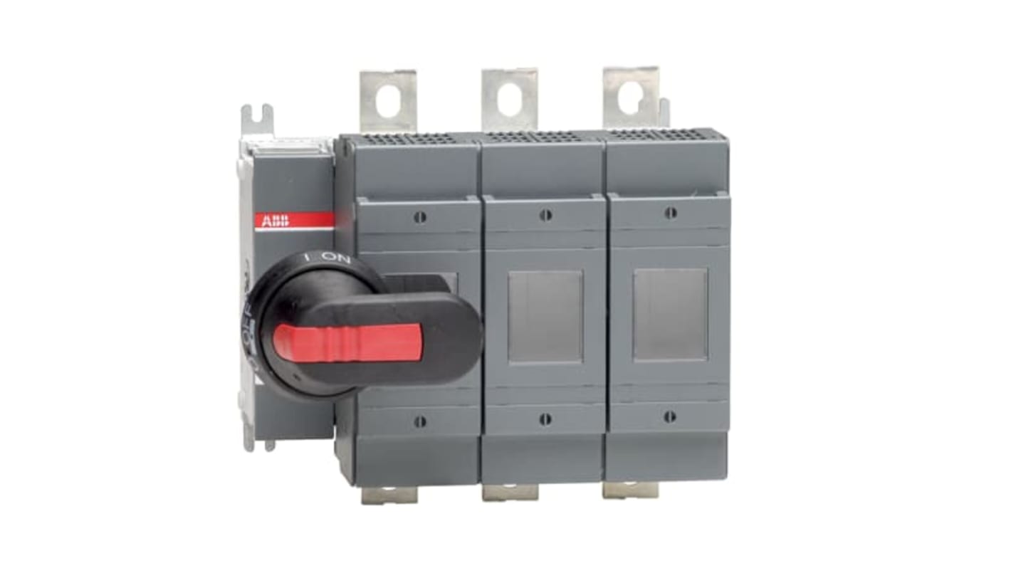 Sezionatore portafusibili ABB, 3 poli, 250A, 500V, azionamento frontale, progettato per installazione in condizioni estreme.