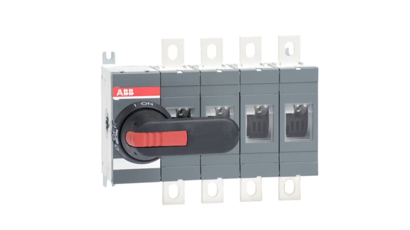 Sezionatore interruttore ABB OT315E04P, 4 poli, 315A, montaggio su base, protezione IP65, colore nero.