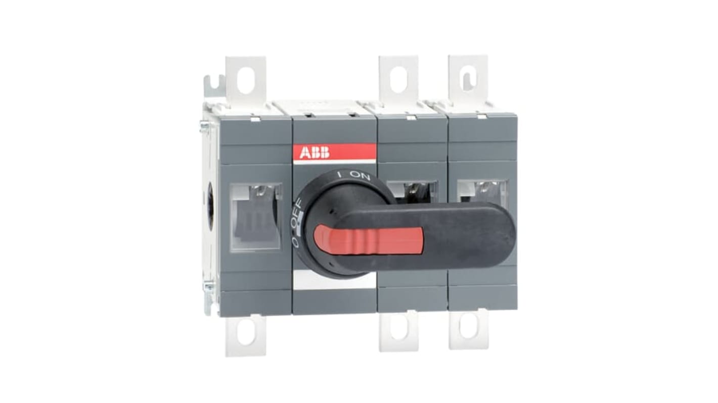 Sezionatore interruttore ABB OT400E12P, 3 poli, 400A, IP65, maniglia nera, kit bulloni terminal inclusi.
