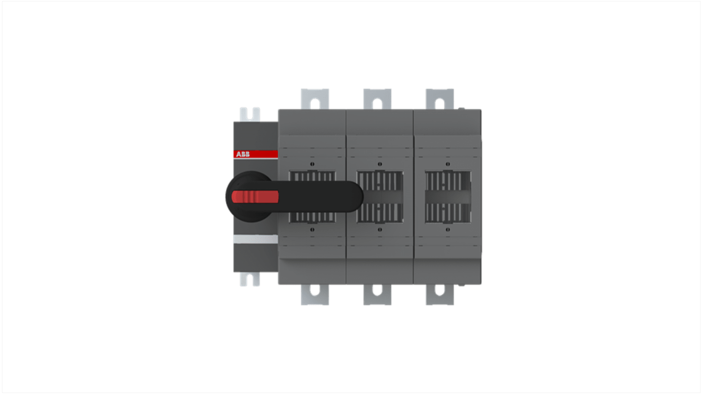 Sezionatore portafusibili ABB, 3 poli, 630A, 500V, con fusibili ad azionamento frontale, progettato per installazione semplice.