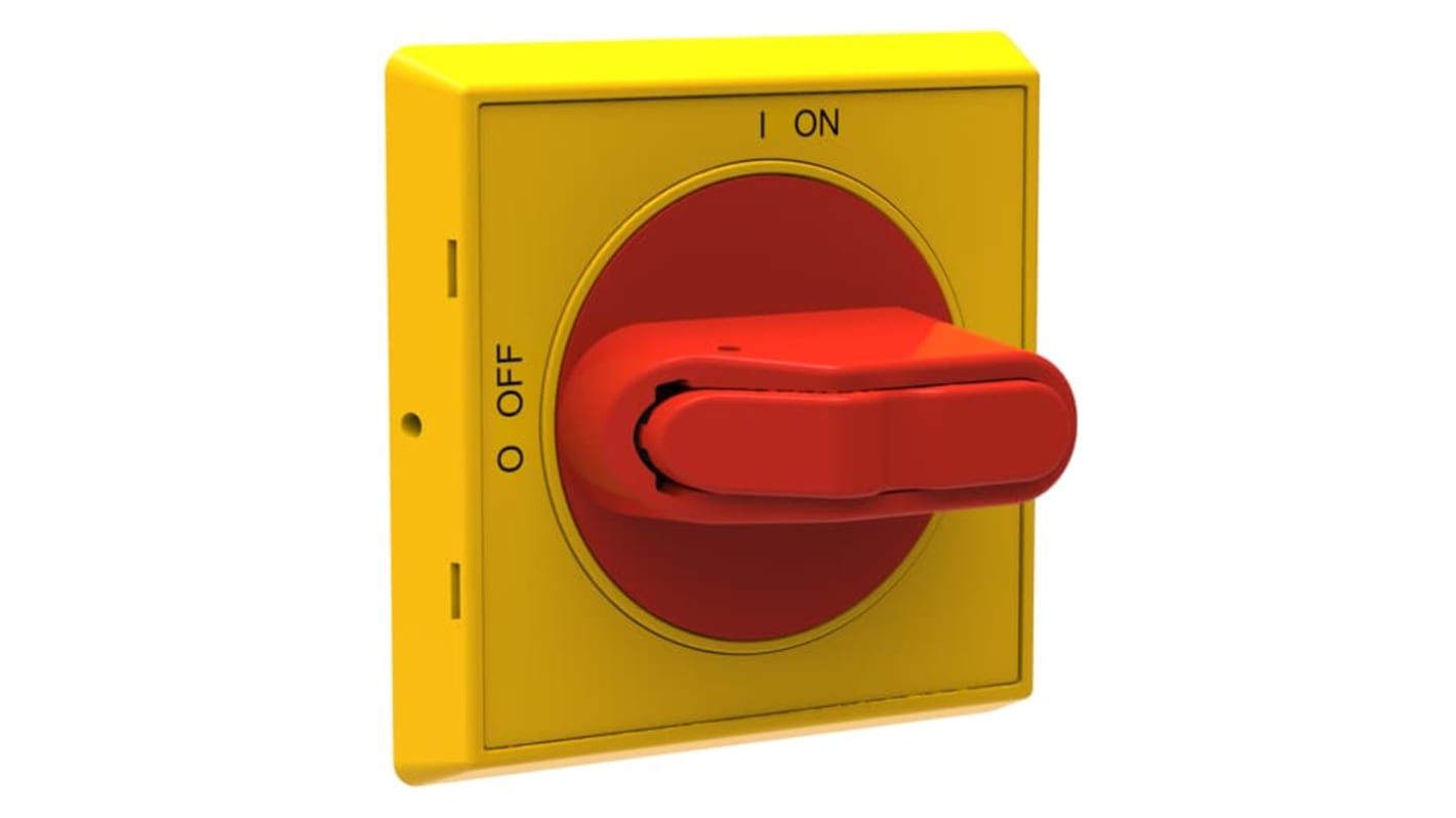 Manopola rotante ABB OHYS2AJ1, 48mm, IP65, rosso-giallo, per selezione in centri di controllo motori e interruttori.