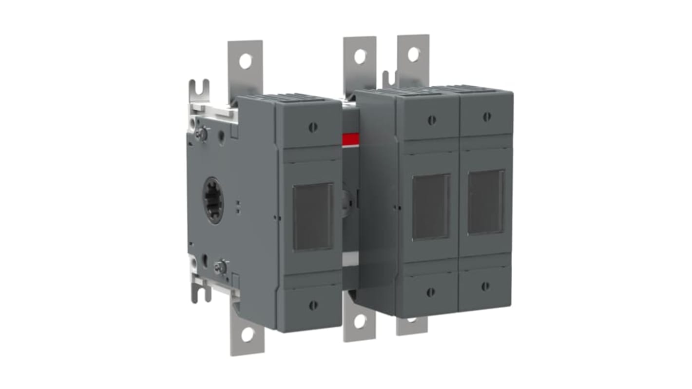 Sezionatore portafusibili ABB, 3 poli, corrente 160A, tensione 500V, azionamento frontale, larghezza 20 mm.