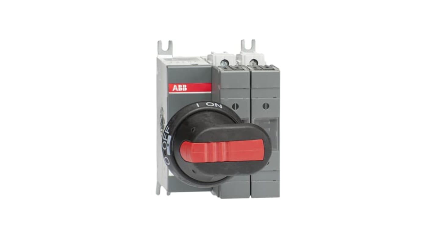 Sezionatore portafusibili ABB, 2 poli, 63A, 500V, azionamento frontale, tipo terminale a vite, standard IEC 60947-3.