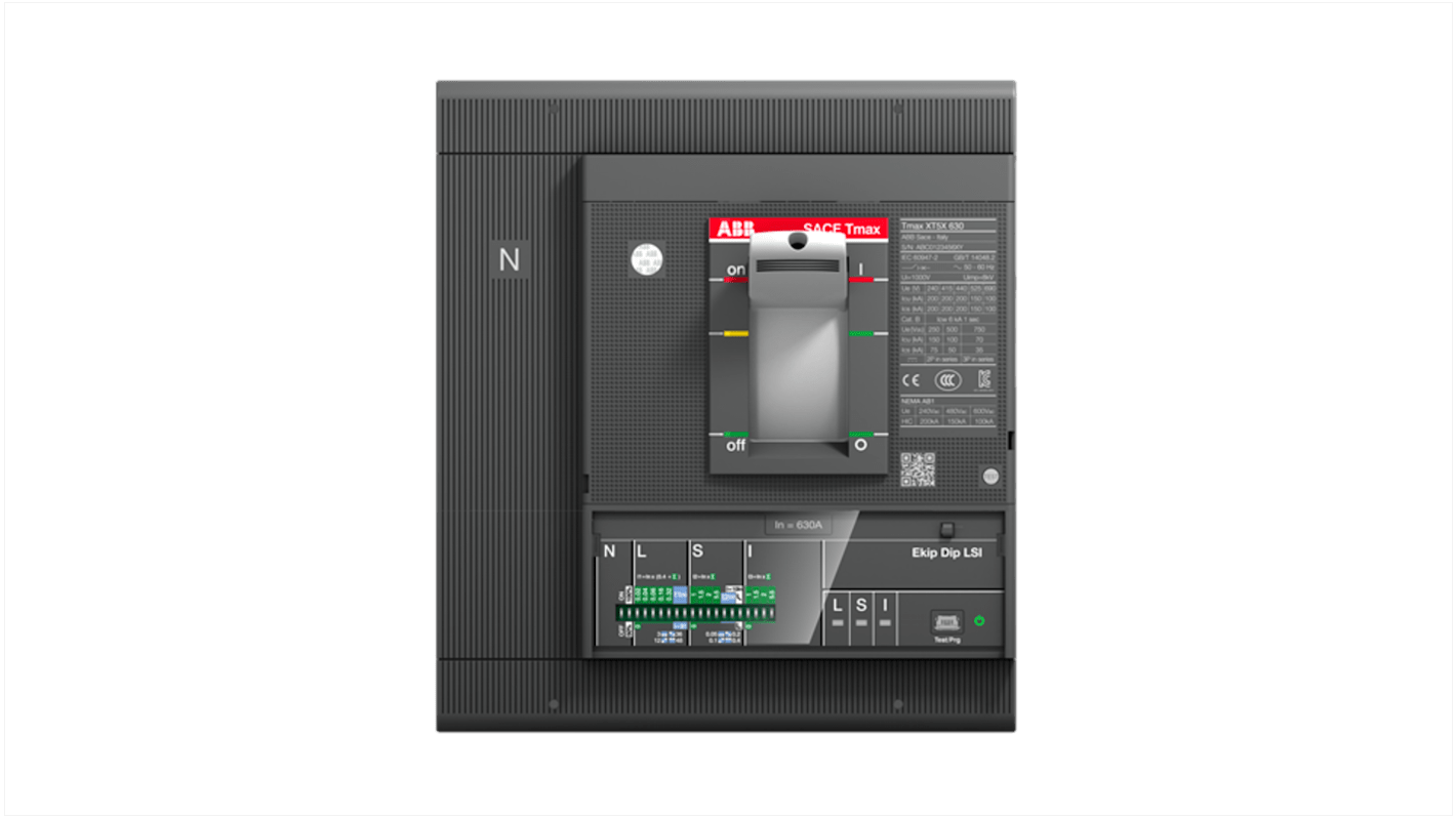 Interruttore automatico MCCB fisso ABB XT5S, 400 A, 4 poli, con eccellenti proprietà di isolamento e connettività integrata.