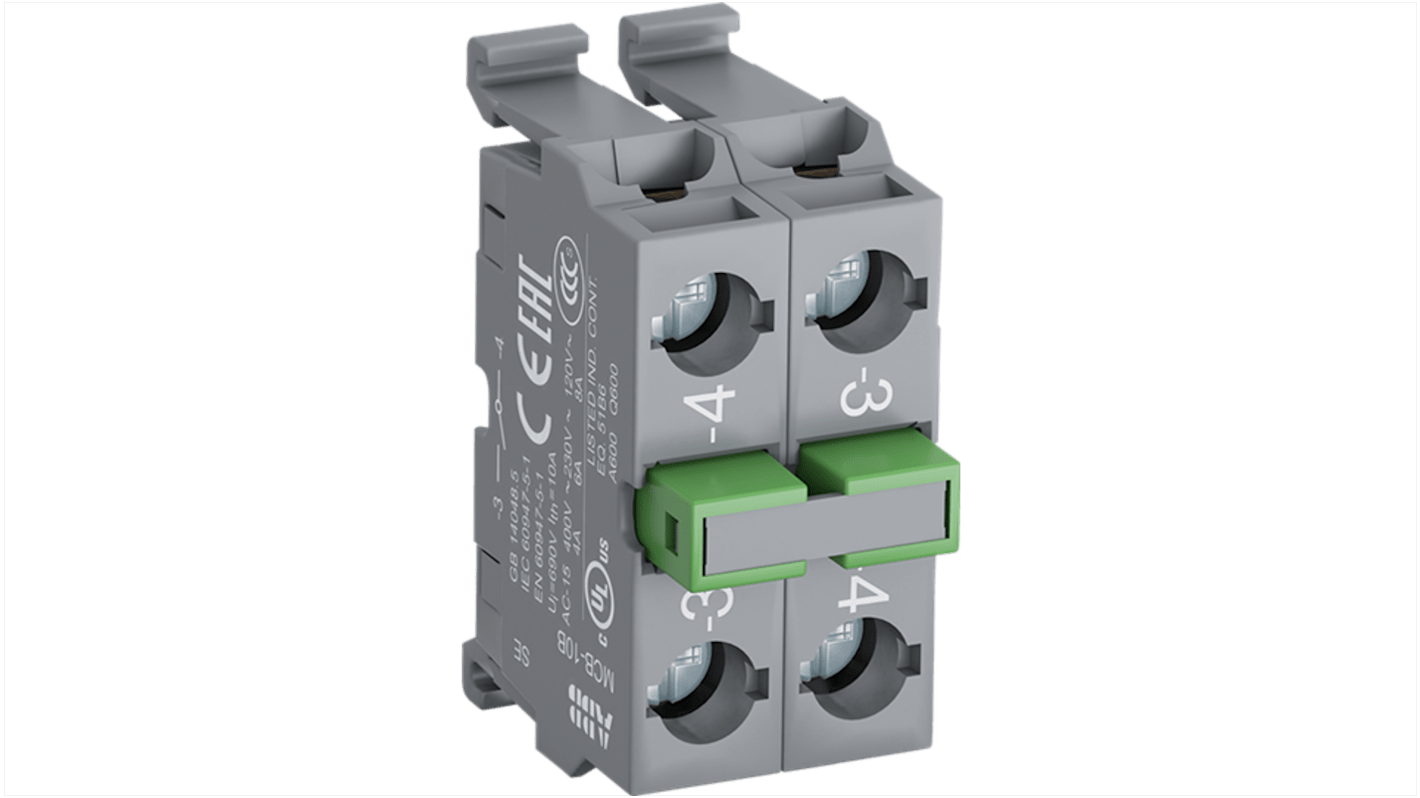 Blocco contatti modulare ABB 1CO, tensione nominale 690V, morsetti a vite, compatibile con serie MCB.