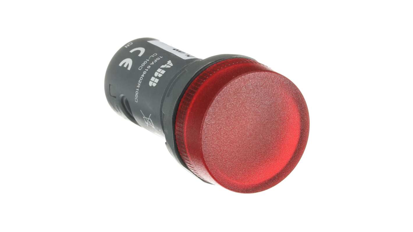 Spia rotonda rossa ABB CL-100R, diametro foro 22mm, grado di protezione IP66, in plastica per applicazioni industriali.