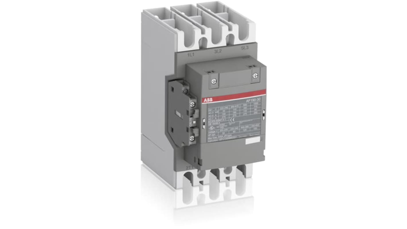 Contattore ABB 1SFL487002R1411 AF190-30-11-14, 3 poli, 3 contatti NA, 250 A, 500 V, design a blocco, per controllo motori.