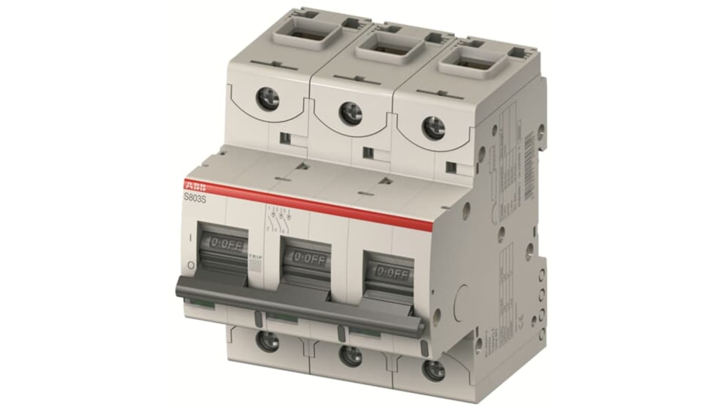 Interruttore magnetotermico ABB S803N C 16A, 3 poli, capacità di interruzione 36kA, montaggio su guida DIN, grado di protezione IP20.