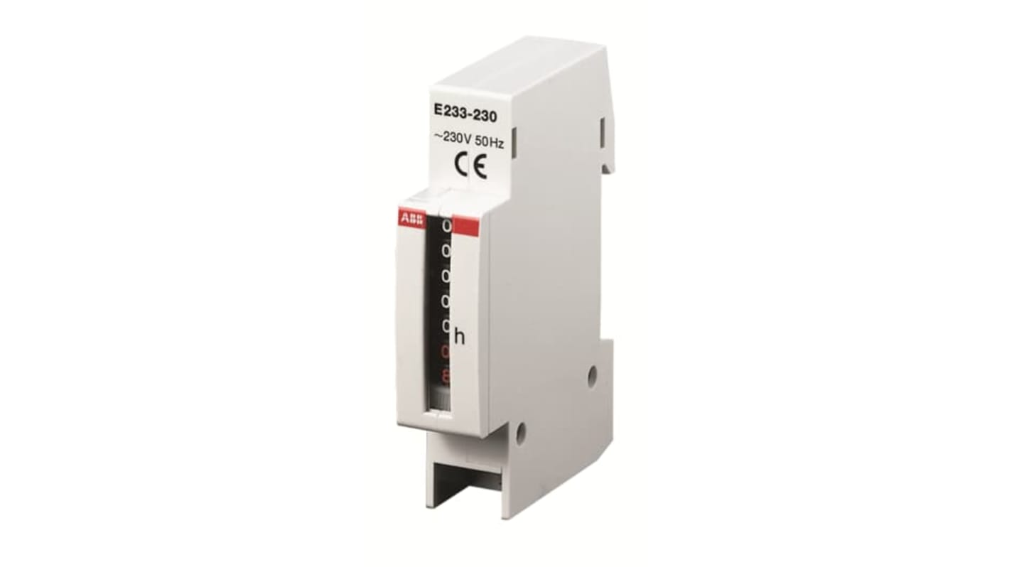 Contatore ore ABB 2CDE100021R1601, tensione 240 V, frequenza 60 Hz, montaggio su guida DIN.
