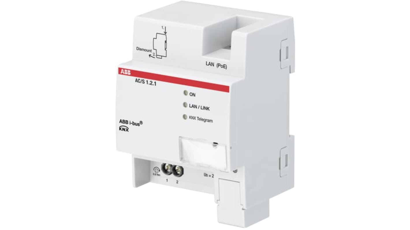 Modulo I/O PLC ABB 2CDG110206R0011 AC/S 1.2.1 per sistema bus KNX, grado di protezione IP20, operante da -5 a +45 °C.