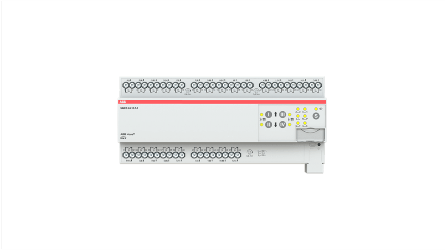 Modulo I/O PLC ABB 2CDG110249R0011 per sistema bus KNX, montaggio su guida da 35 mm, grado di protezione IP20.