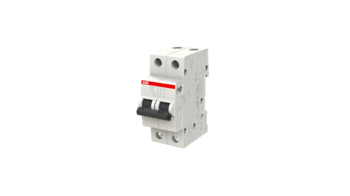 Interruttore magnetotermico ABB SH202-C 16, 2 poli, 16A, 6 kA, montaggio su guida DIN, dimensioni 69x35x69 mm.