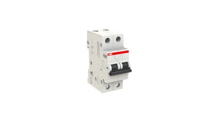 Interruttore magnetotermico ABB SH202-C 16, 2 poli, 16A, 6 kA, montaggio su guida DIN, dimensioni 69x35x69 mm.