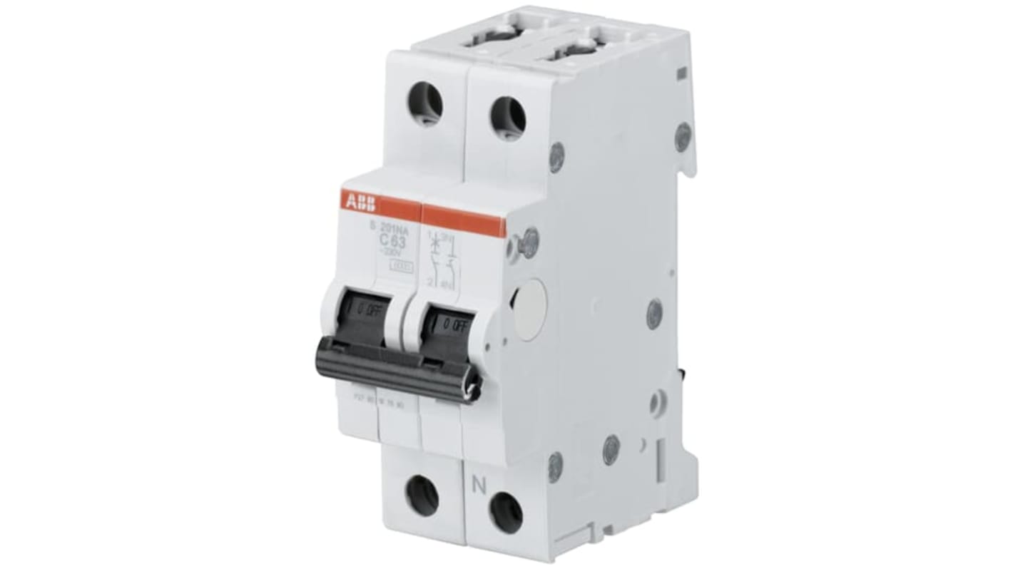 Interruttore magnetotermico ABB S201-C 4 N, 4A, Tipo C, montaggio su guida DIN, grado di protezione IP20.
