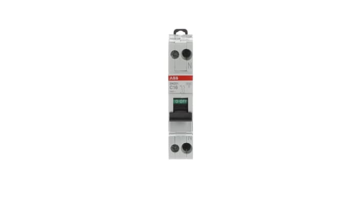 Interruttore magnetotermico ABB SN201-C16, 2 poli, 16 A, Tipo C, montaggio su guida DIN, dimensioni 69x18x85 mm, protezione da sovraccarichi.