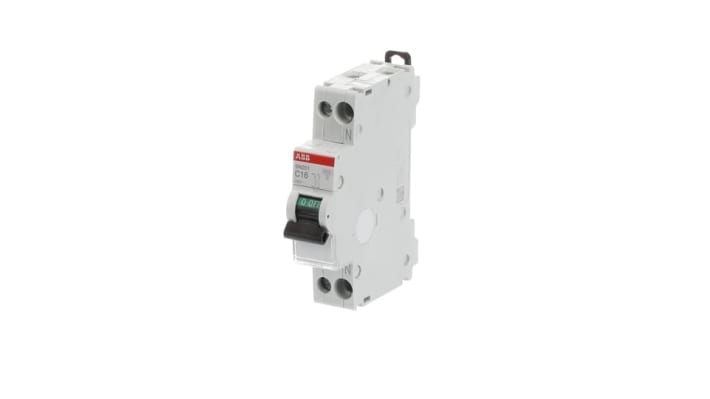 Interruttore magnetotermico ABB SN201-C16, 2 poli, 16 A, Tipo C, montaggio su guida DIN, dimensioni 69x18x85 mm, protezione da sovraccarichi.