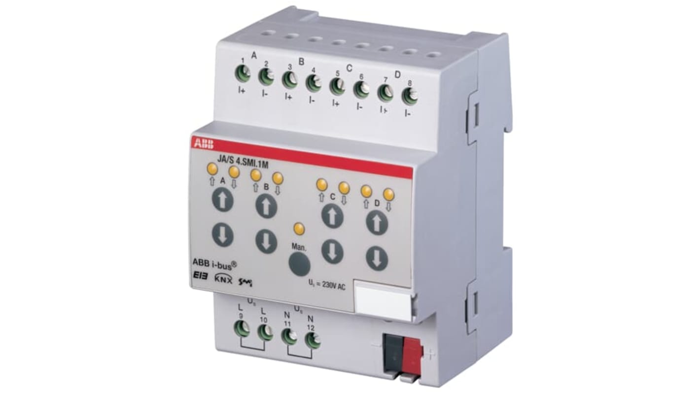 Modulo I/O ABB 2CDG110028R0011 JA/S 4.SMI.1M per sistema bus KNX, attuatore otturatore compatibile, controllo preciso.