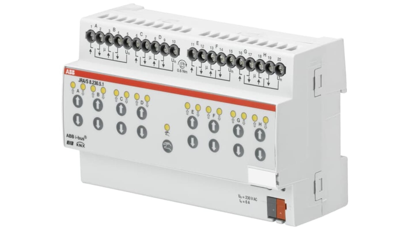 Modulo I/O PLC ABB 2CDG110126R0011 JRA/S 8.230.5.1 per controllo automatizzato di azionamenti a 230 V c.a. compatibile con KNX.