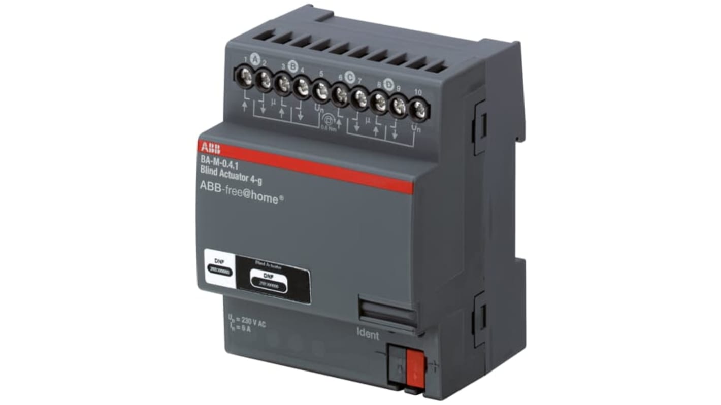 Modulo I/O ABB 2CDG510011R0011 per sistema bus KNX, controllo di 4 azionamenti, montaggio su guida DIN, grado di protezione IP20.