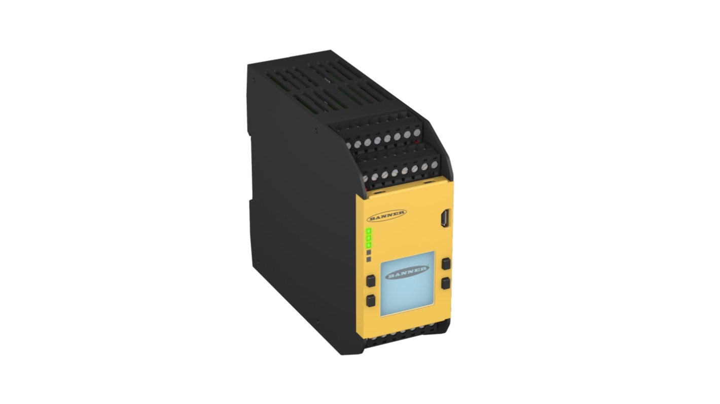 Controller di sicurezza Banner XS26-2DE, 28 I/O, 26 ingressi, 2 uscite, dimensioni 110 x 45 x 129 mm, alimentazione 24 V c.c.