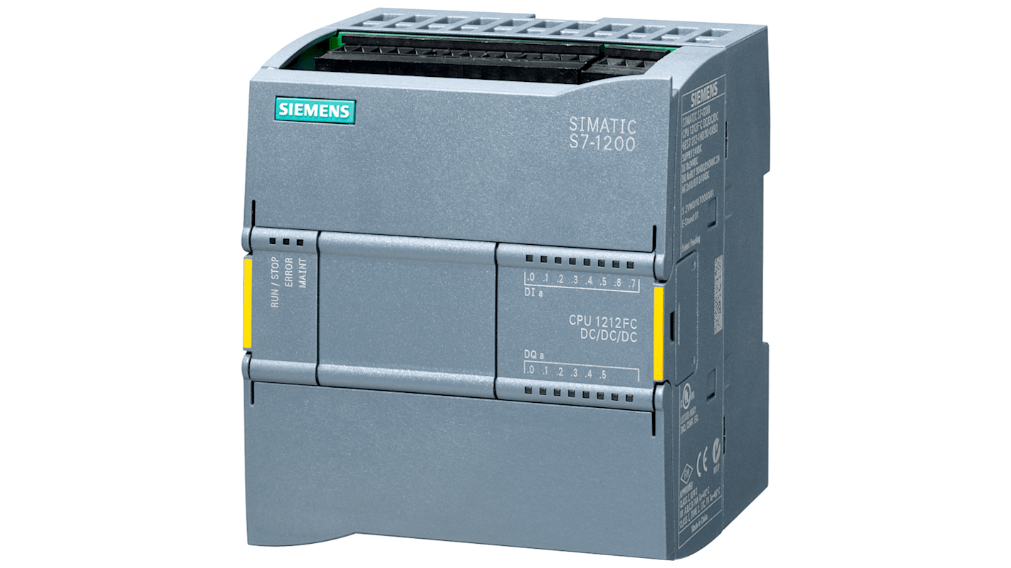 CPU PLC Siemens 6ES7212-1AF40-0XB0, SIMATIC S7-1200F, 24 V c.c., 10 ingressi, 6 uscite, montaggio a parete, 100 x 90 x 75 mm.