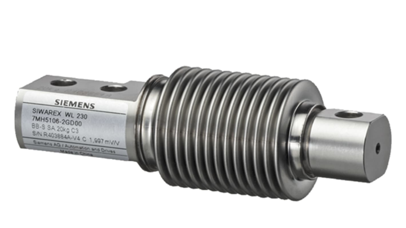 Cella di carico Siemens 7MH5106-3PD00, modello Siwarex WL 250, carico nominale 500 kg, acciaio inox, grado di protezione IP68.