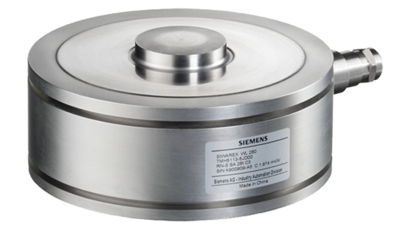 Cella di carico Siemens 7MH5113-2QD00, serie Siwarex WL 280, carico nominale 60 kg, acciaio inox, grado di protezione IP68.