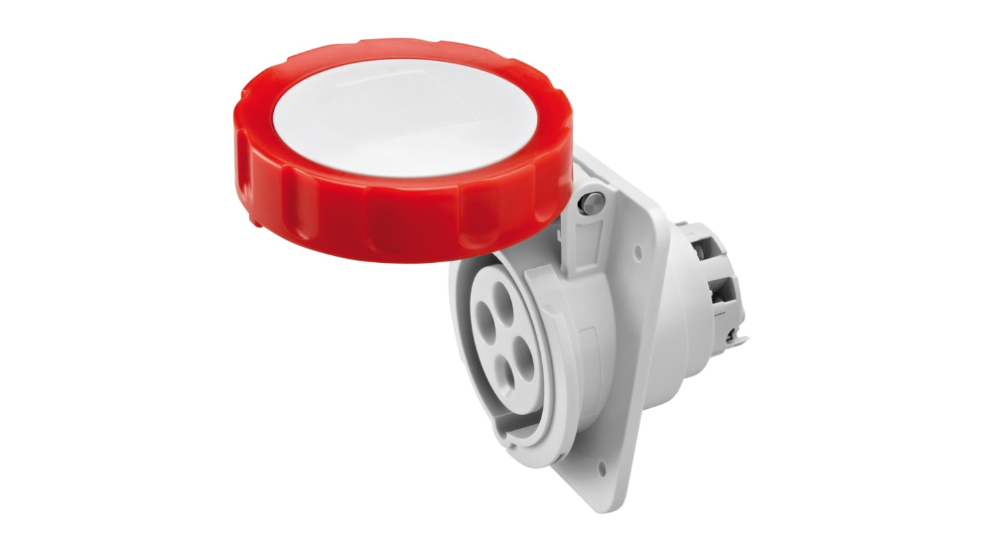 Gewiss GW62242H Connettore di alimentazione industriale 3P + E, 32A, IP44/IP54, IK09. Nichel anti-corrosione, acciaio inox, EN 60754-2.