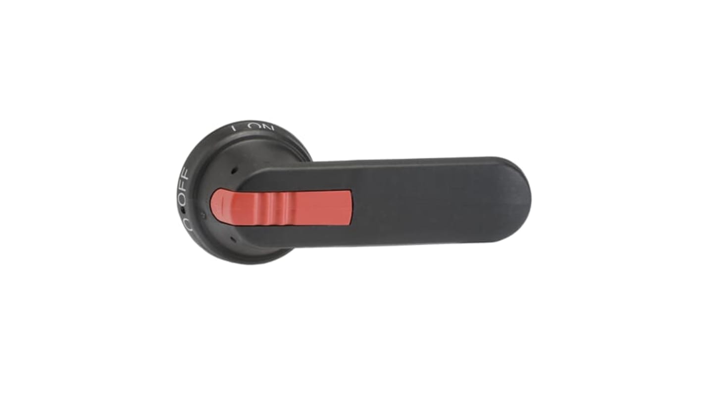 Manopola rotante ABB per sezionatore serie OT, impugnatura nera/rossa, lunghezza 125 mm, grado di protezione IP65. Codice 1SCA022463R7810.