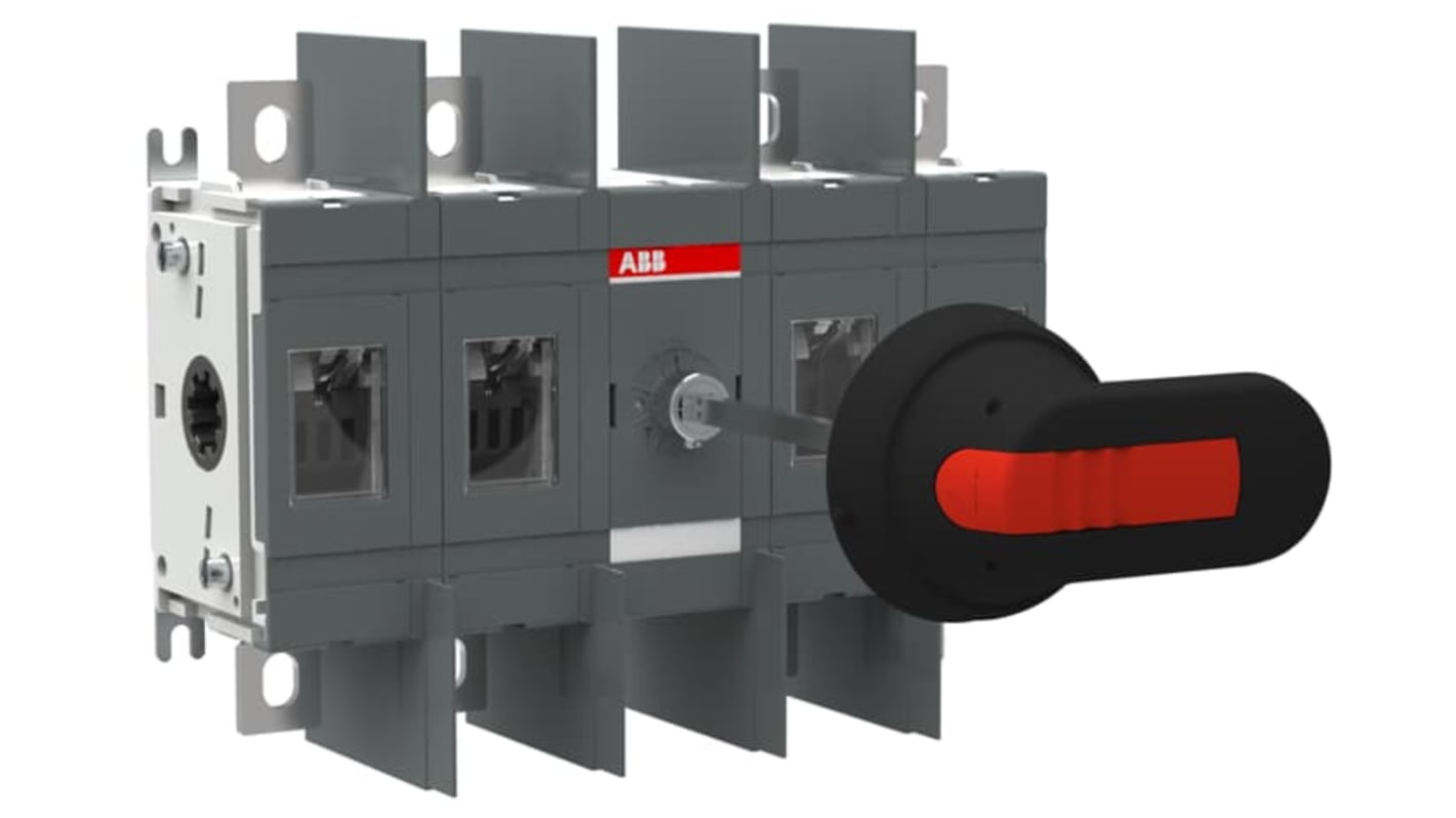 Sezionatore con interruttore ABB, 4 poli, 250A, montaggio superficiale, protezione IP00, per applicazioni industriali.