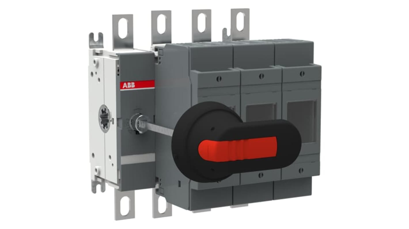 Sezionatore portafusibili ABB, 3 poli, 200A, 500V, azionamento frontale, impugnatura a pistola, terminali a linguetta 20 mm.