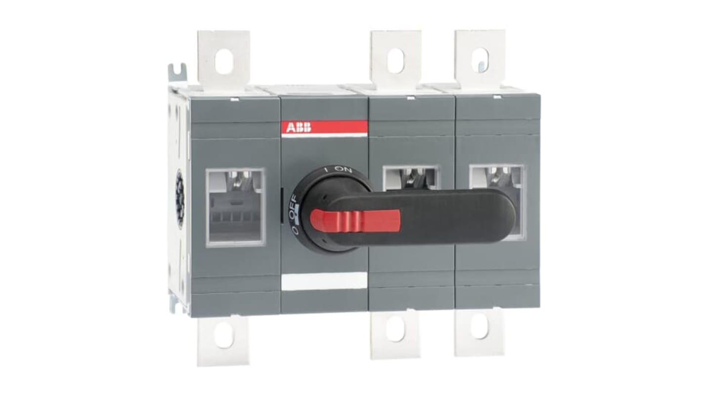 Sezionatore interruttore ABB 1SCA022753R4790, 3 poli, 630A, 1000V, montaggio a vite, protezione IP65, manico nero.