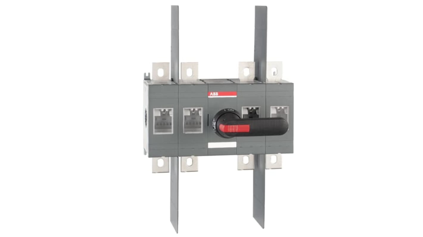 Sezionatore con interruttore ABB, 4 poli, 800A, montaggio superficiale, protezione IP00, potenza 450kW.