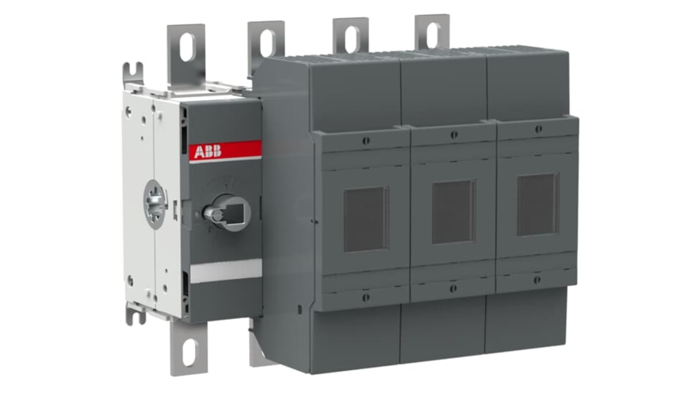 Sezionatore portafusibili ABB, 3 poli, 400A, 500V, azionamento frontale, terminali a linguetta 25 mm.