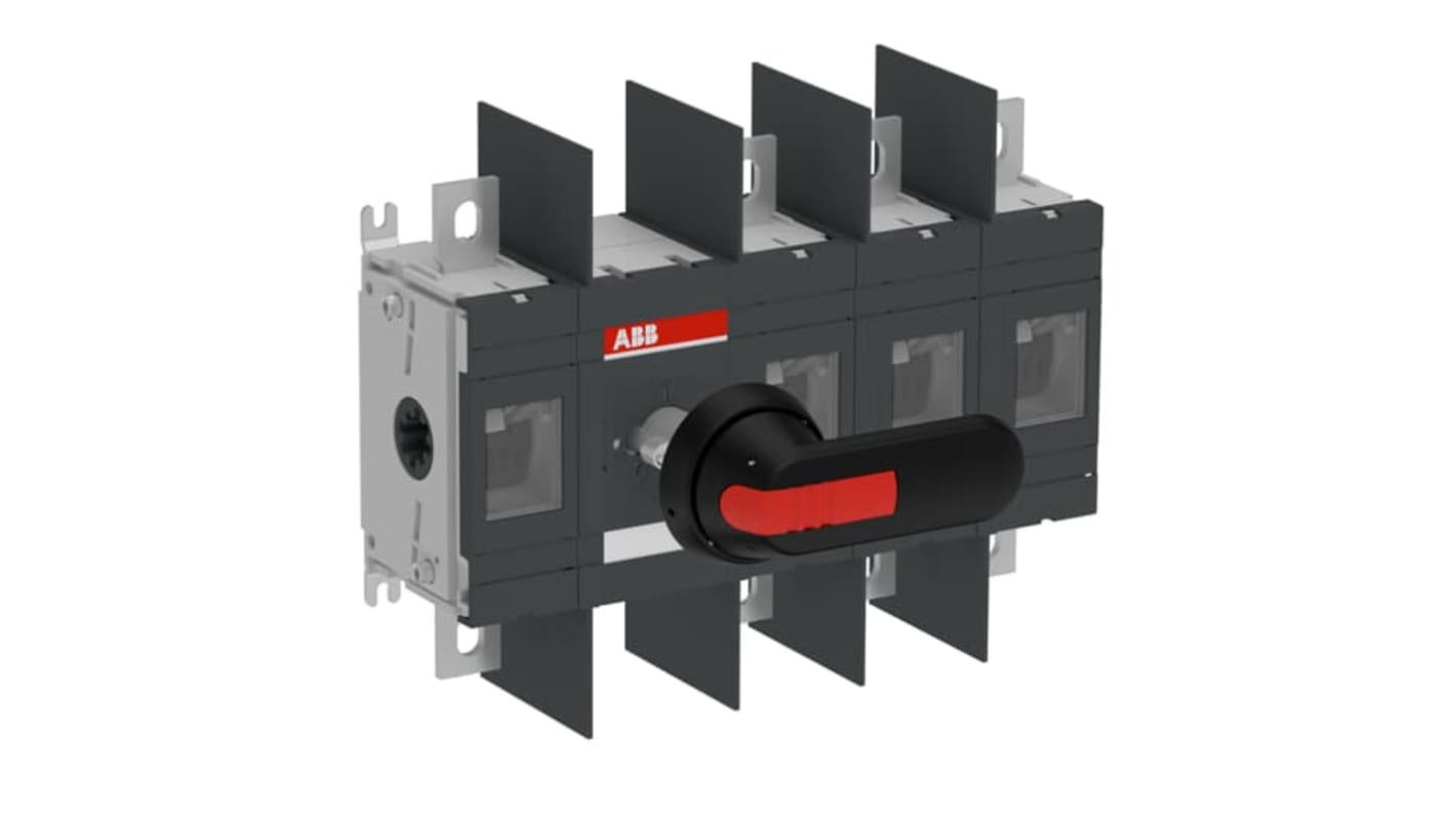 Sezionatore con interruttore ABB 1SCA022762R6640, 4 poli, 400A, montaggio superficiale, protezione IP00, per applicazioni industriali.