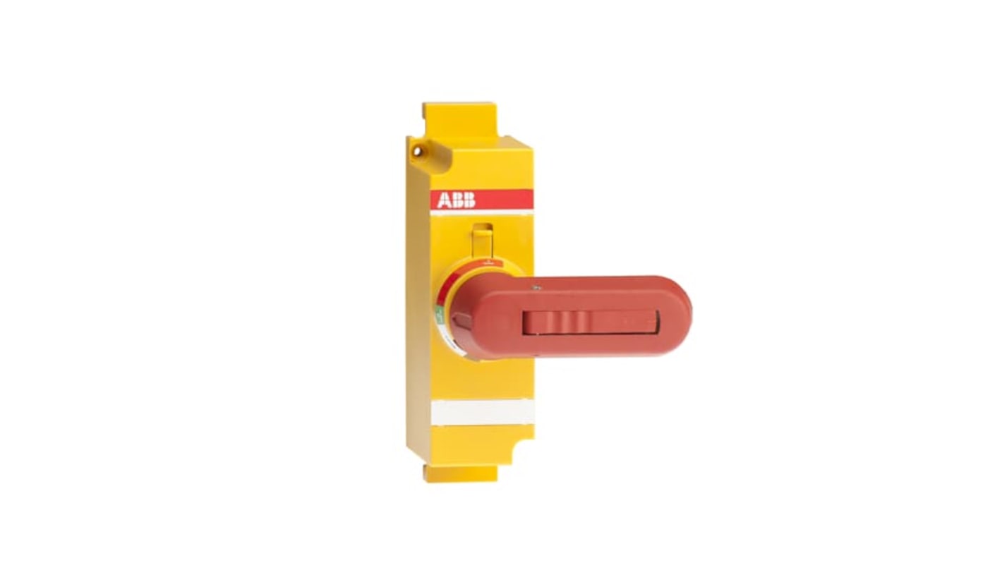 Manopola rotante ABB per fusibili interruttore, serie OSVY, dimensioni 50x50x100 mm, colore rosso/giallo, montaggio diretto.